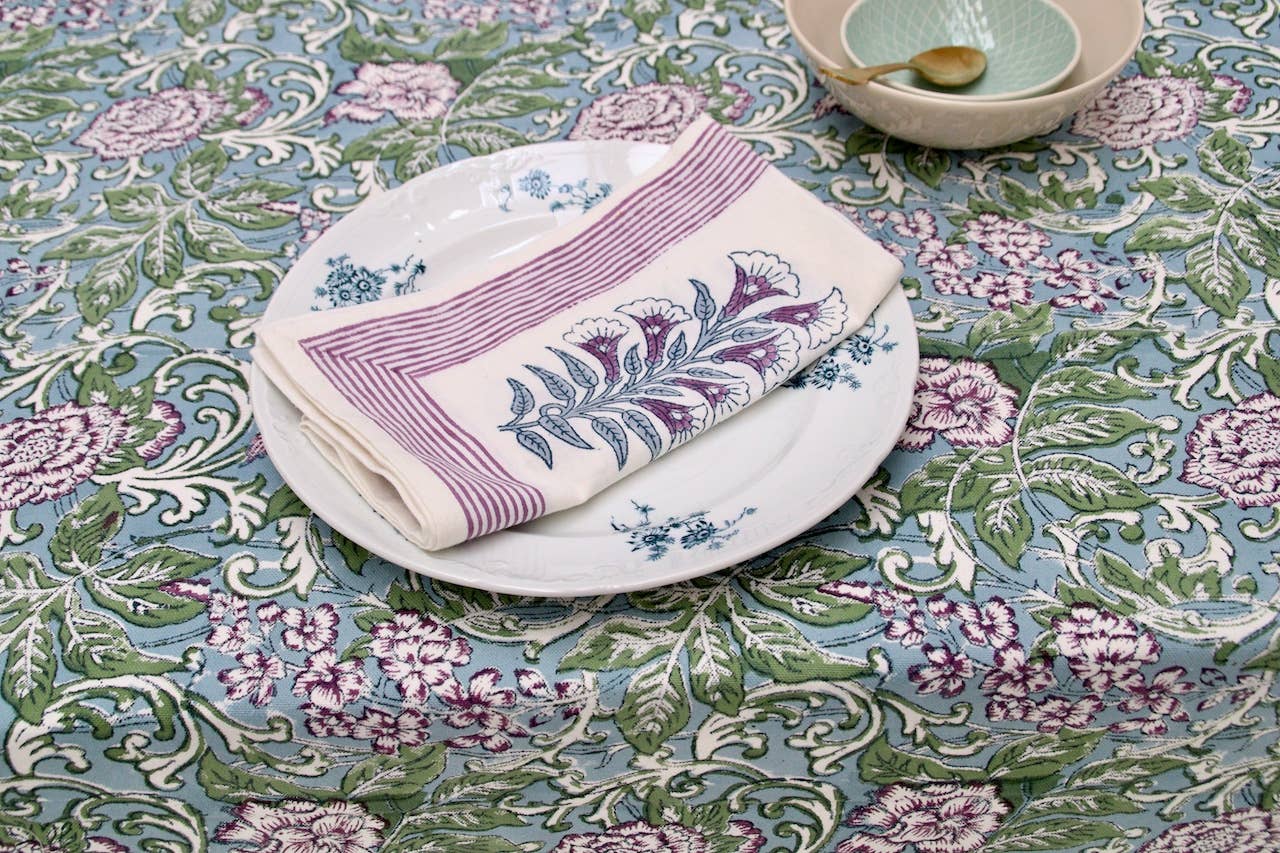 Tovaglia stampata a mano - modello Chintz melanzana - dim. 160 x 270 cm