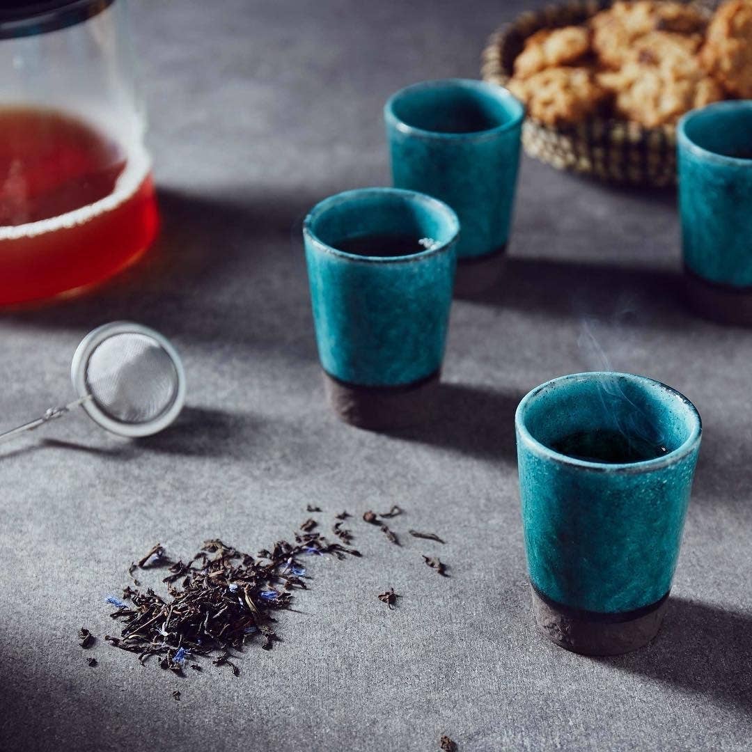 Set di 4 mini tazze - bicchieri turchesi in ceramica giapponese