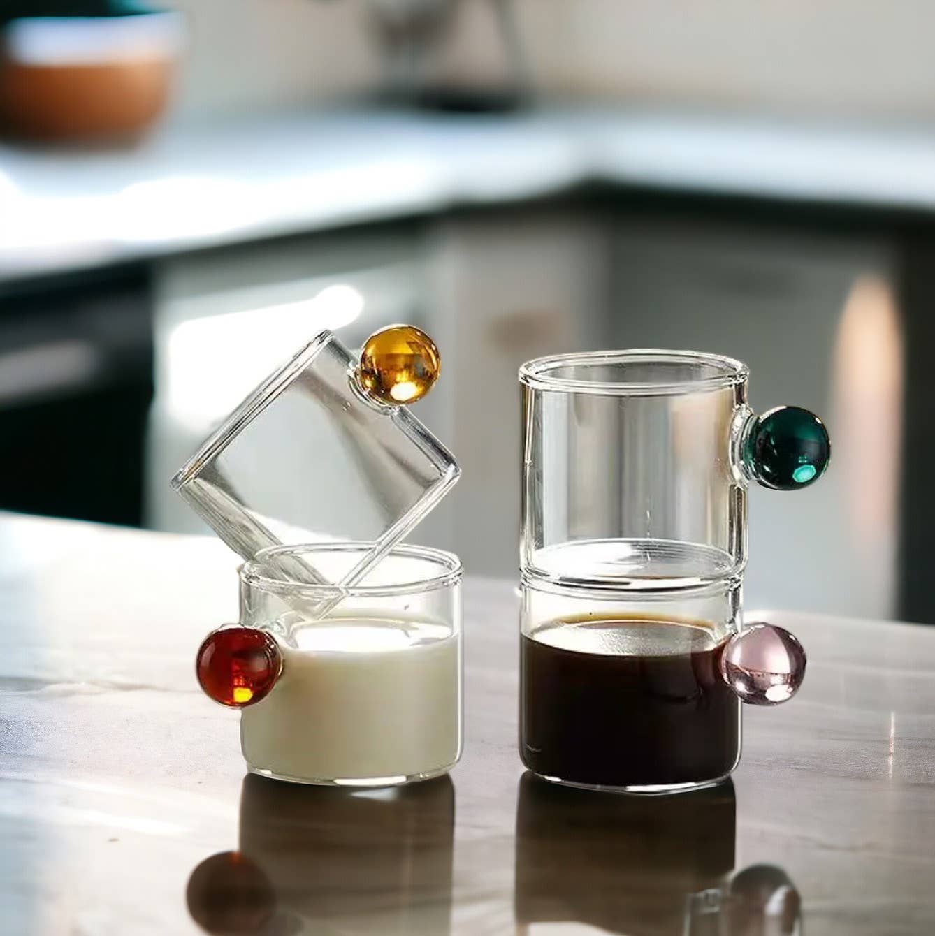 Tazzine da caffè in vetro con manico a sfera