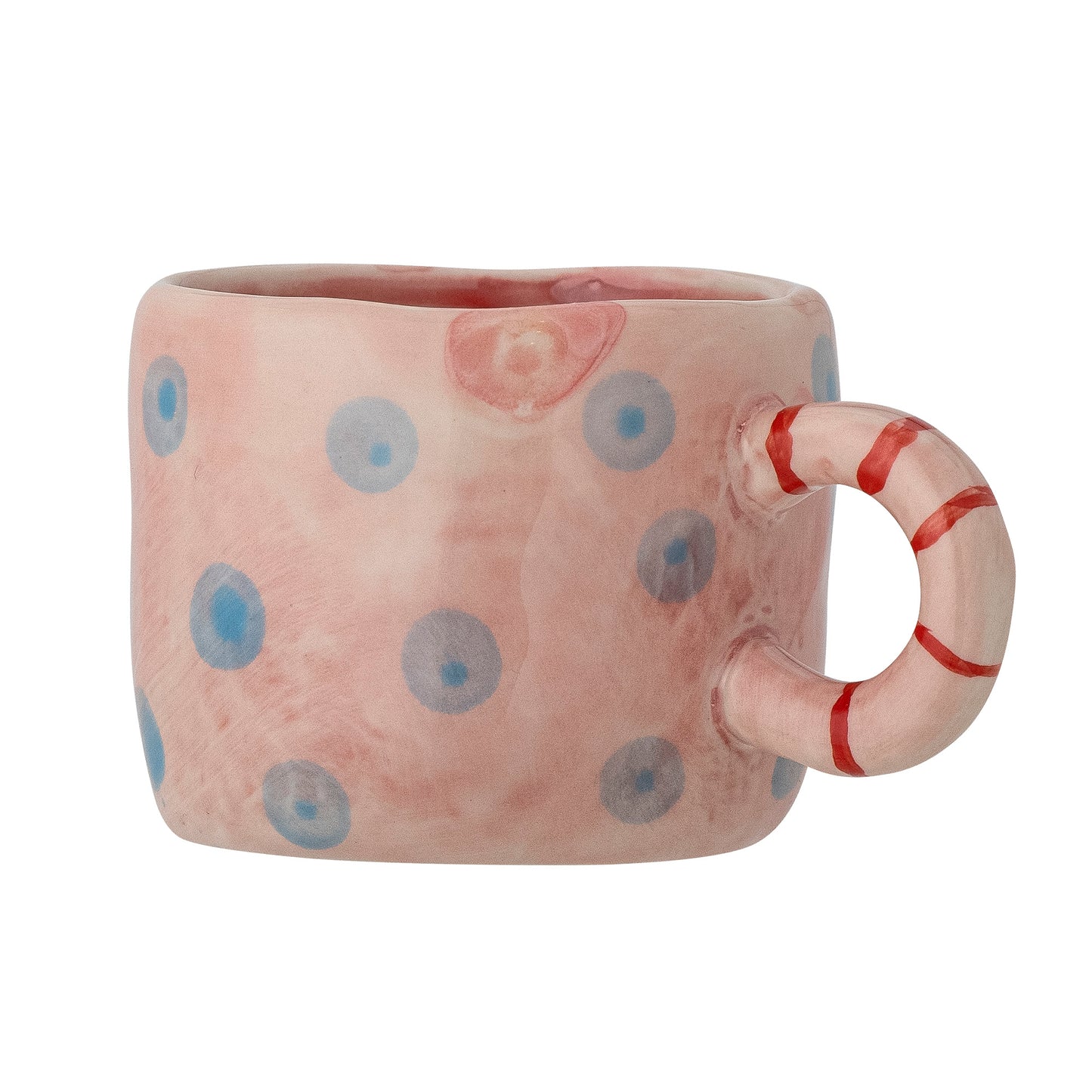 Tazza NINI - rosa con pois azzurri e manico a righe rosa e rosso