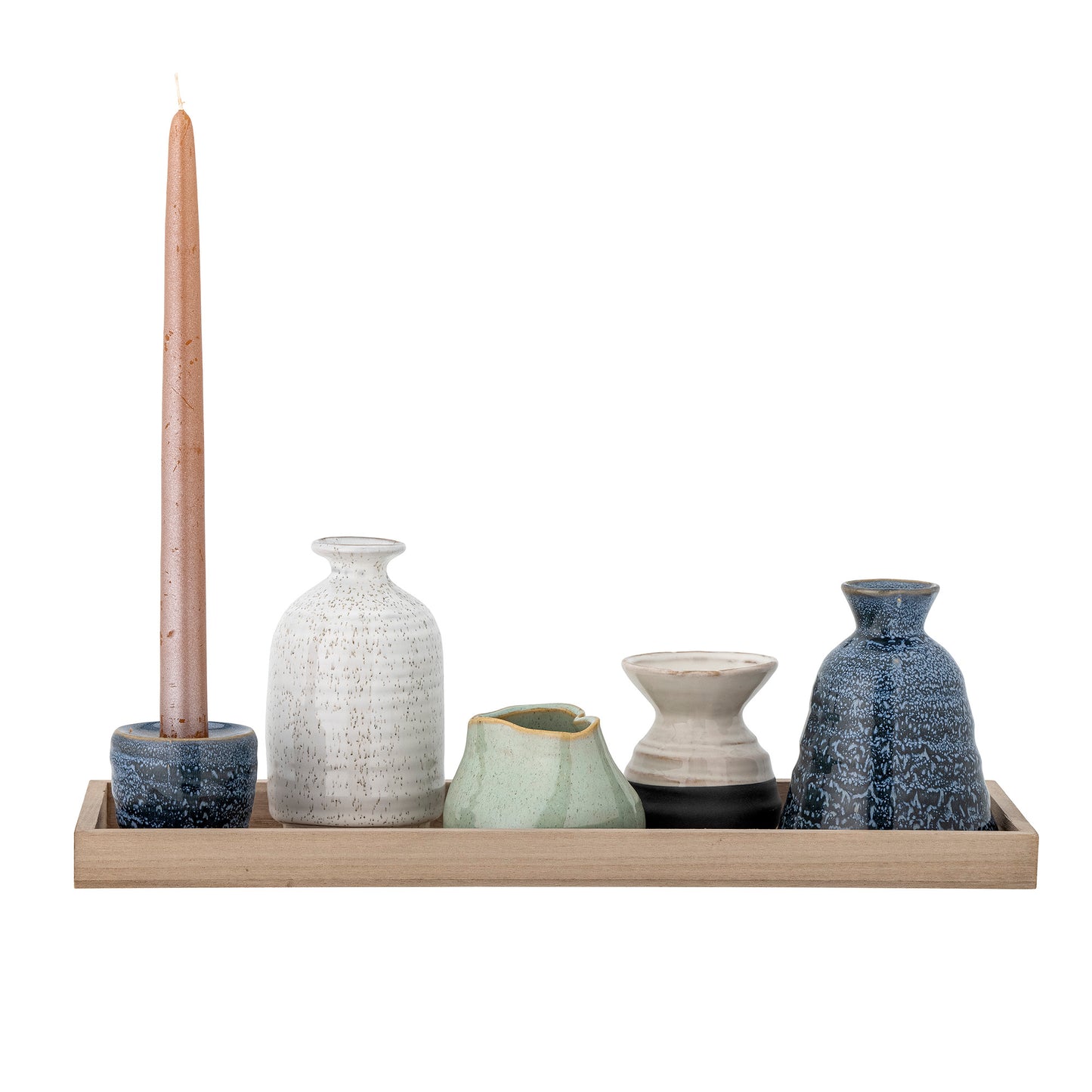 Vaso LONGO - Vassoio in legno con 2 portacandela e 3 piccoli vasi