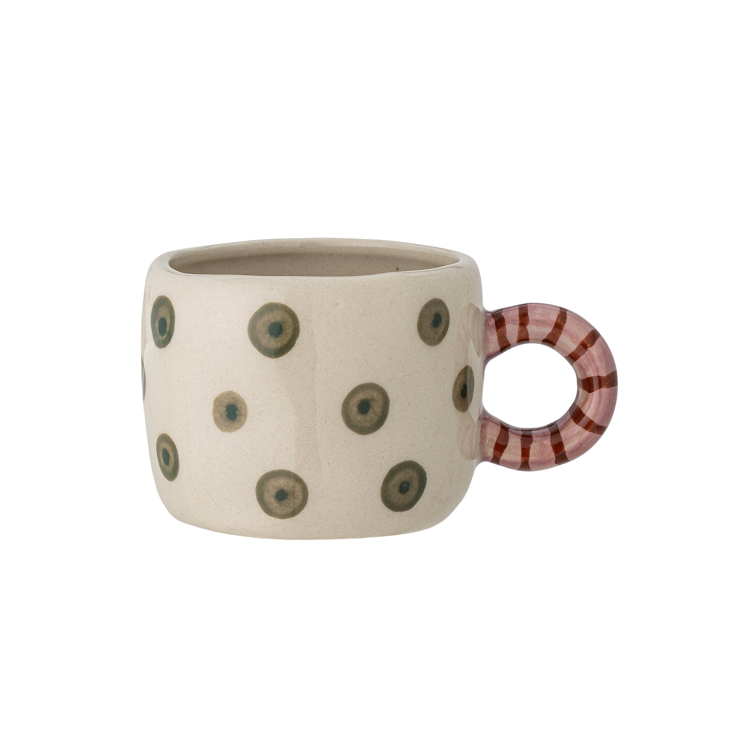 Tazza NINI - beige a pois verdi e manico a righe rosso e rosa