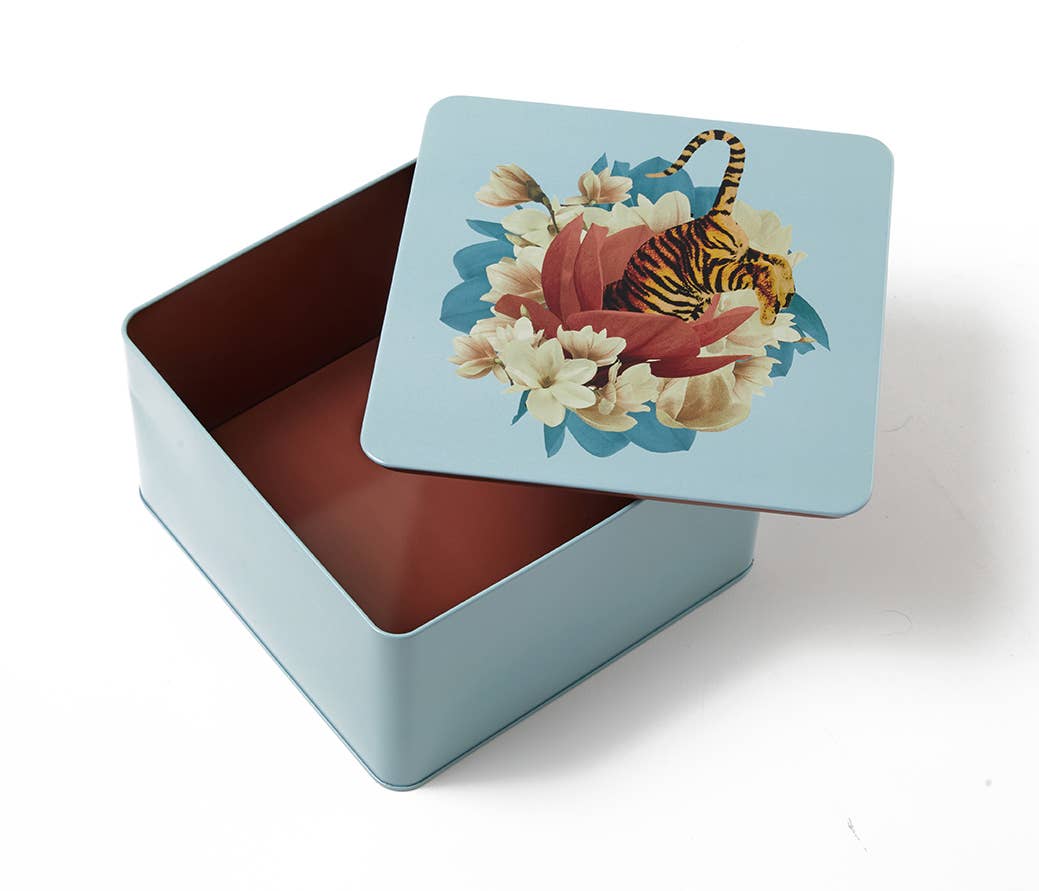 Scatola quadrata in metallo - modello Tiger Flower