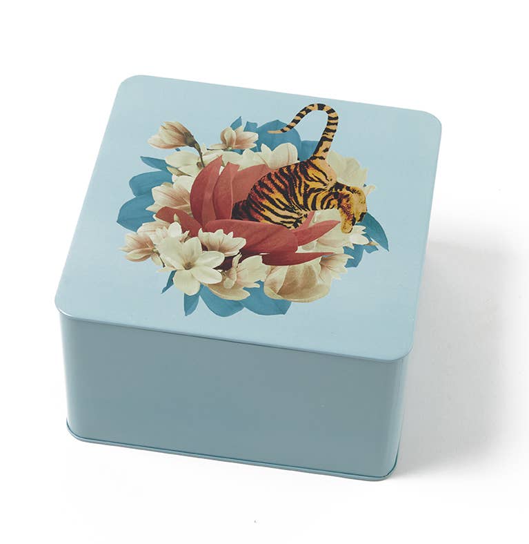 Scatola quadrata in metallo - modello Tiger Flower
