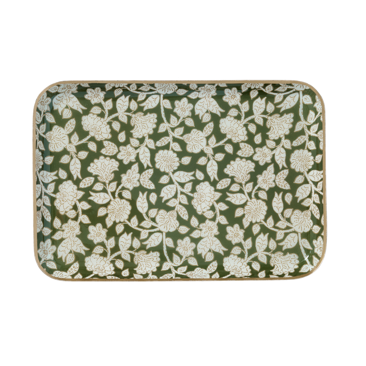 Vassoio Aperol fantasia con fiori in metallo smaltato - modello Jaya Vert - dim. 30,5 x 21,2 cm