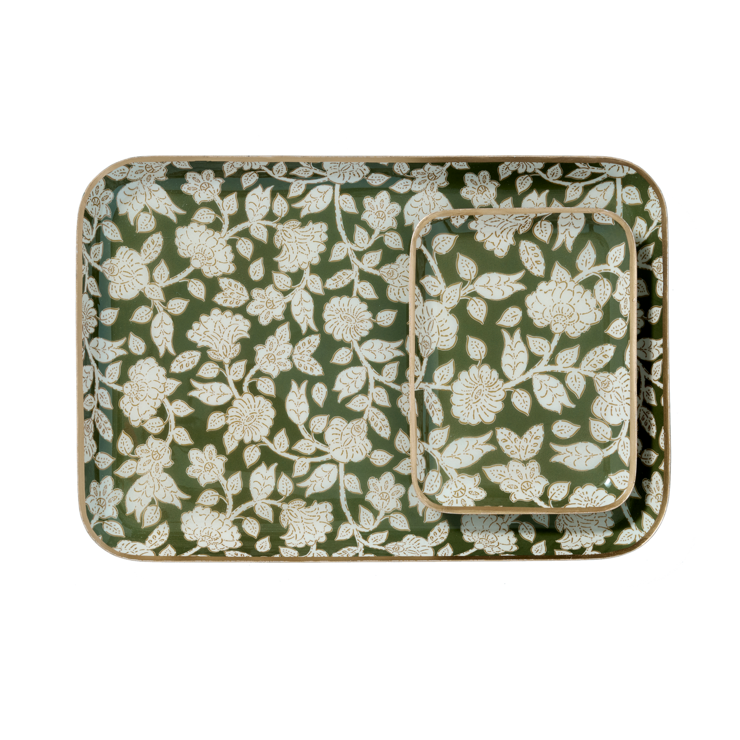 Vassoio Aperol fantasia con fiori in metallo smaltato - modello Jaya Vert - dim. 30,5 x 21,2 cm