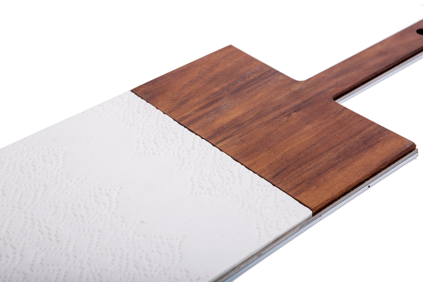 IN-TAGLIO 2 - Tagliere/Centrotavola in ceramica e legno 18 x 79 cm - colore Bianco/Legno - KnIndustrie