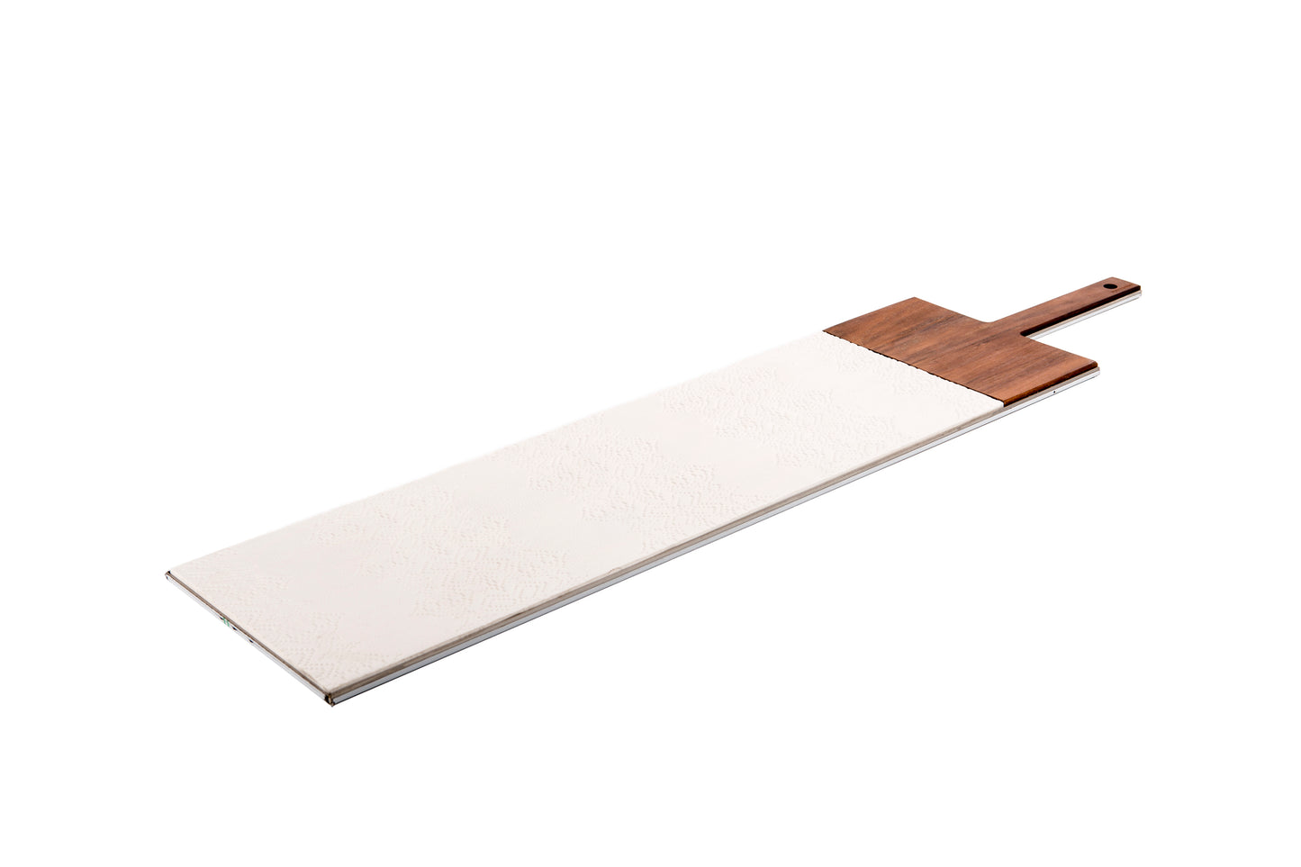 IN-TAGLIO 2 - Tagliere/Centrotavola in ceramica e legno 18 x 79 cm - colore Bianco/Legno - KnIndustrie