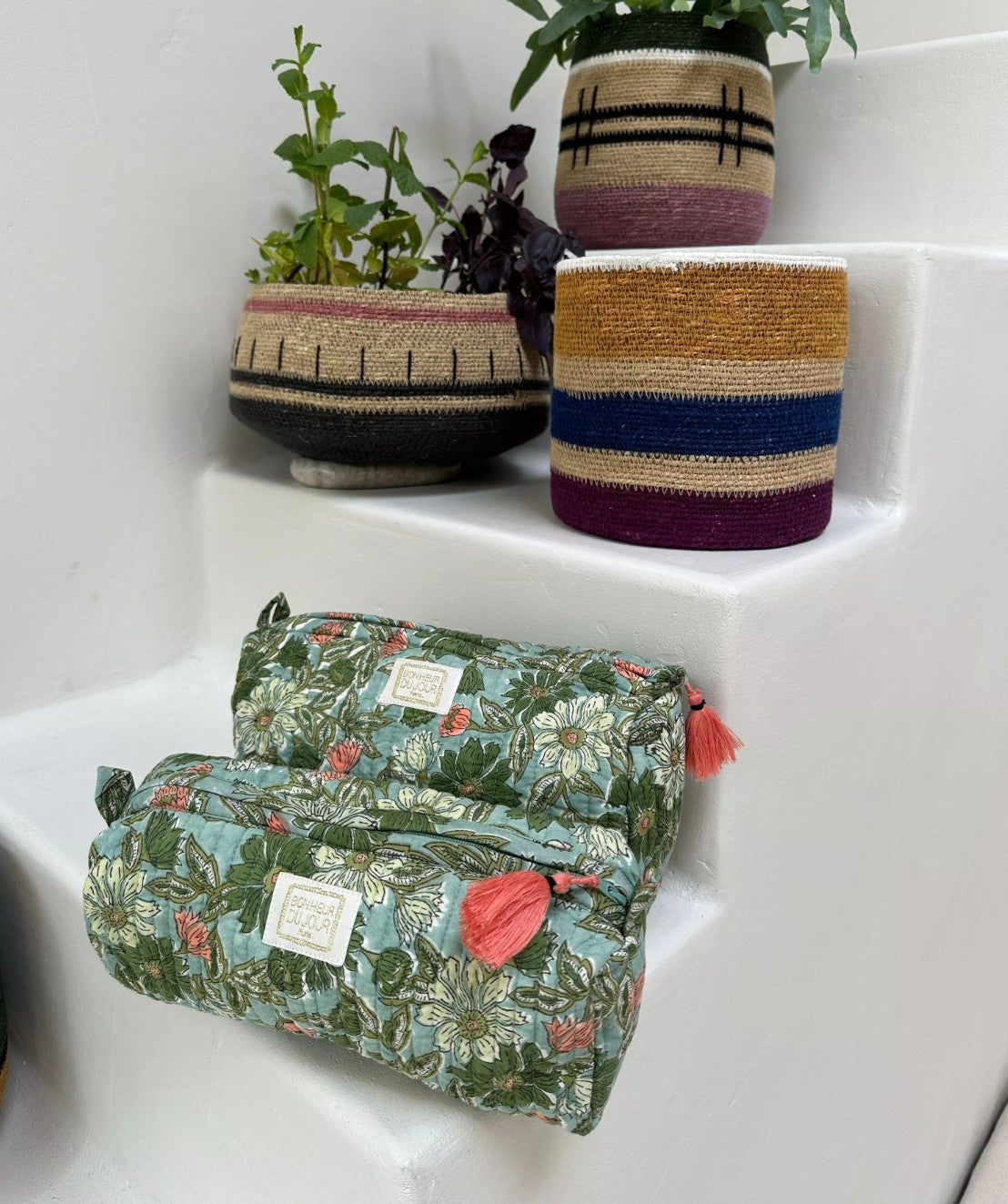 Beauty case in cotone stampato - INDI Meera Blue Green