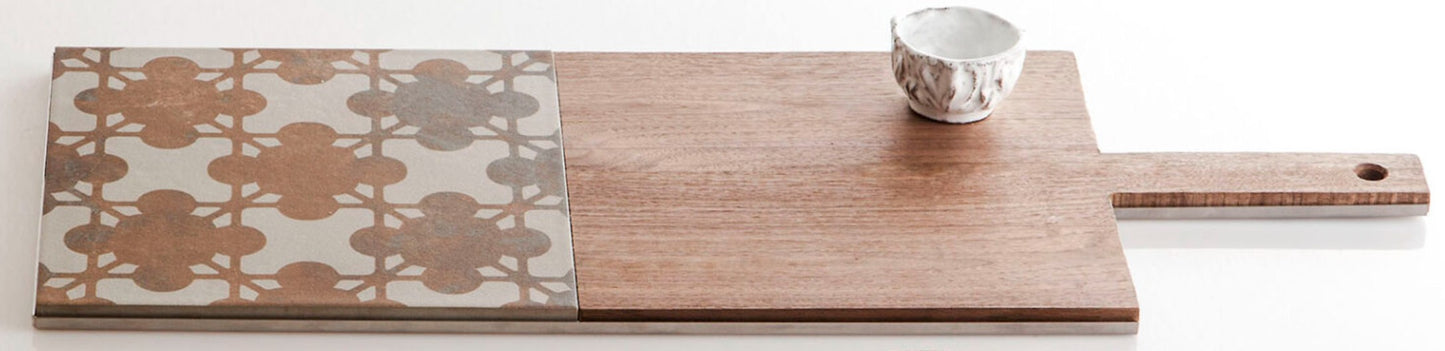 IN-TAGLIO 1 - Tagliere/Centrotavola in ceramica e legno 20 x 52 cm - Marrone - KnIndustrie