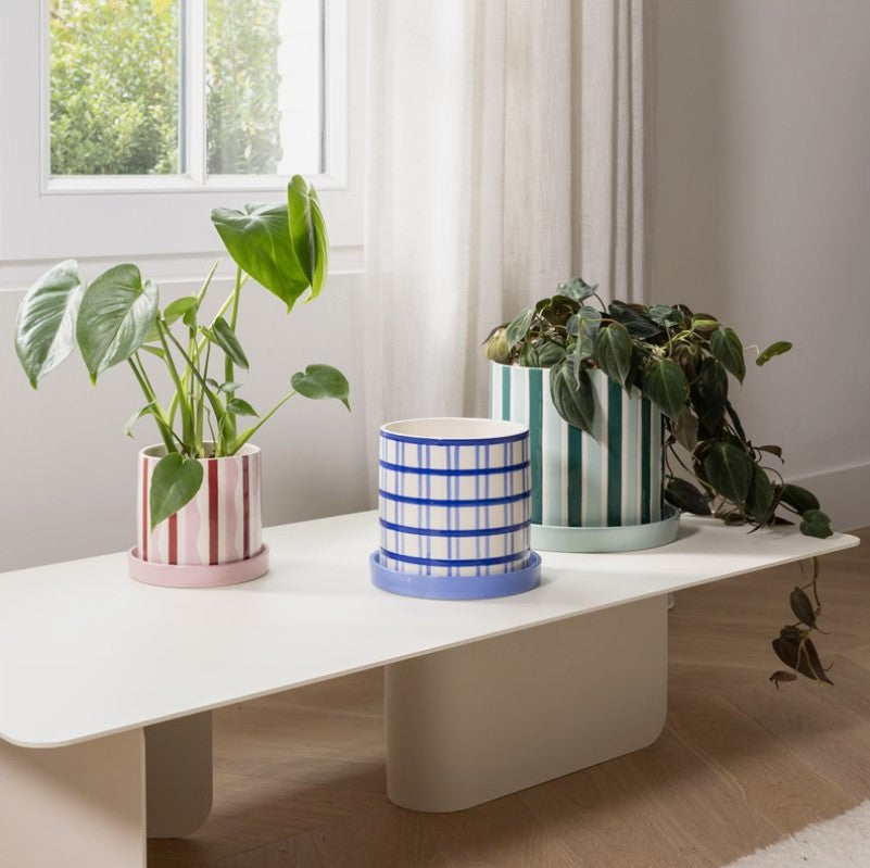 Vaso con sottovaso a righe verdi
