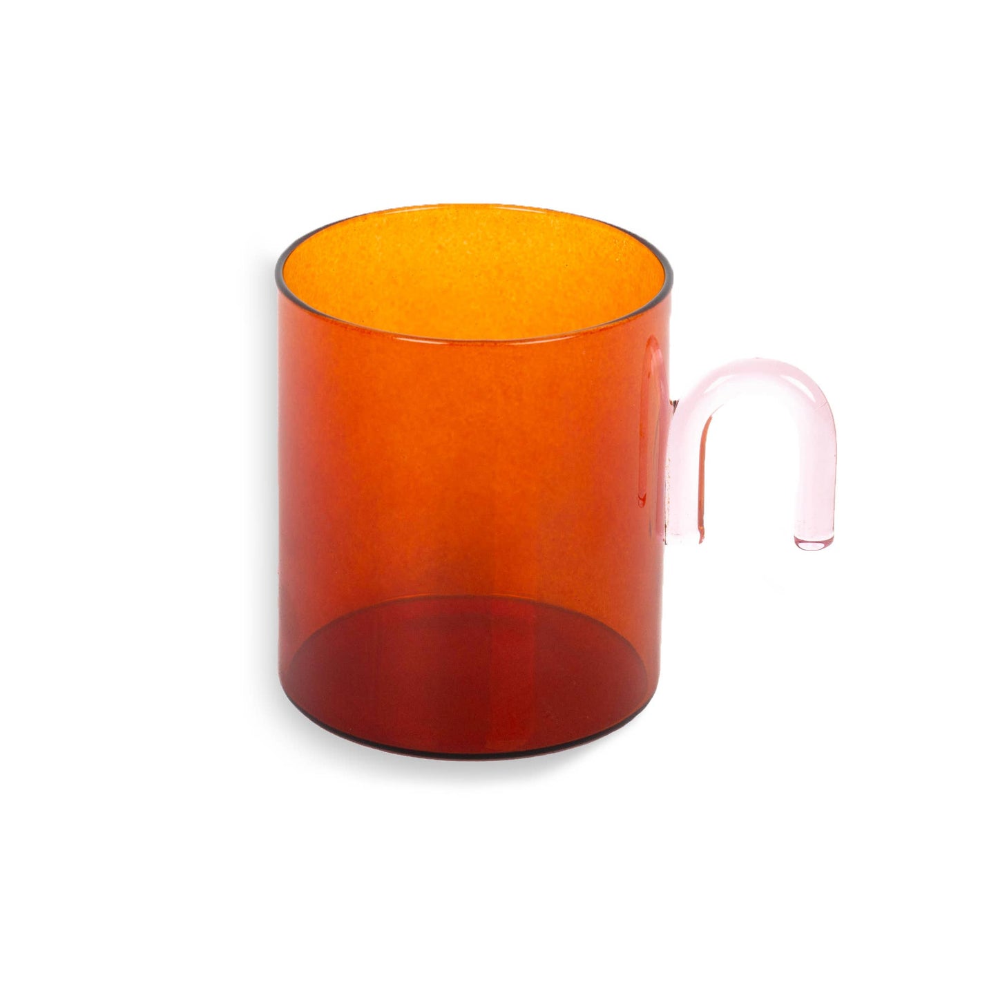 Tazza in vetro color Ambra con manico ad arco rosa