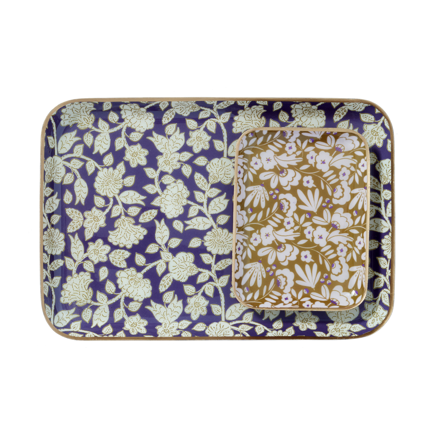 Vassoio Aperol con fiori in metallo smaltato - modello Jaya Viola - dim. 30,5 x 21,2 cm