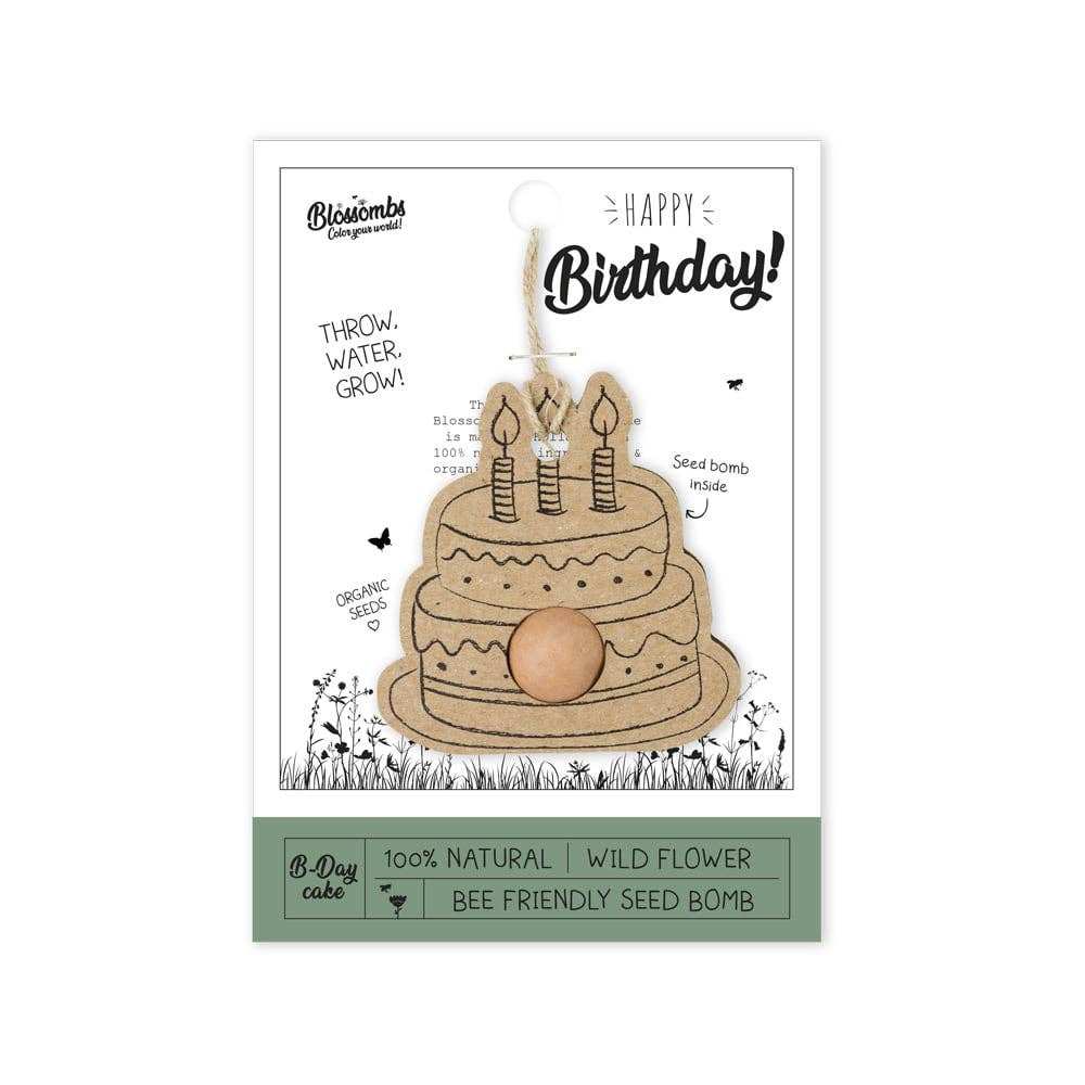 Ciondolo Torta di Compleanno su Cartoncino - Buon Compleanno - 1 bomba di semi