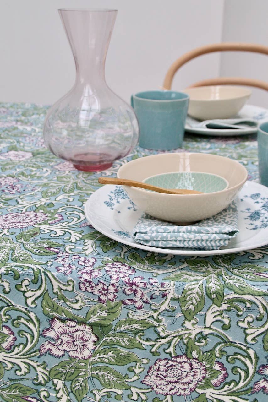 Tovaglia stampata a mano - modello Chintz melanzana - dim. 160 x 270 cm