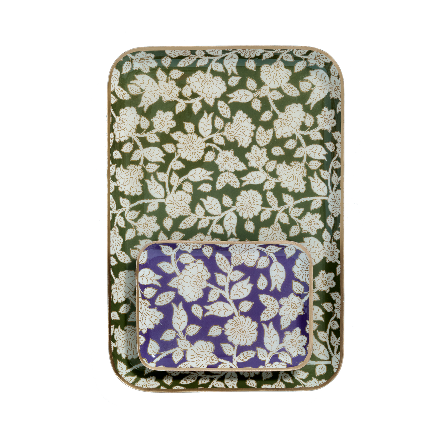 Vassoio Aperol fantasia con fiori in metallo smaltato - modello Jaya Vert - dim. 30,5 x 21,2 cm