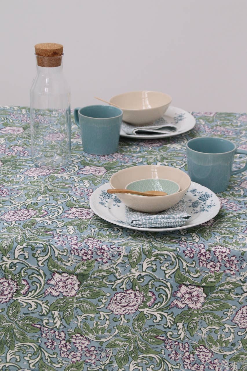 Tovaglia stampata a mano - modello Chintz melanzana - dim. 160 x 270 cm