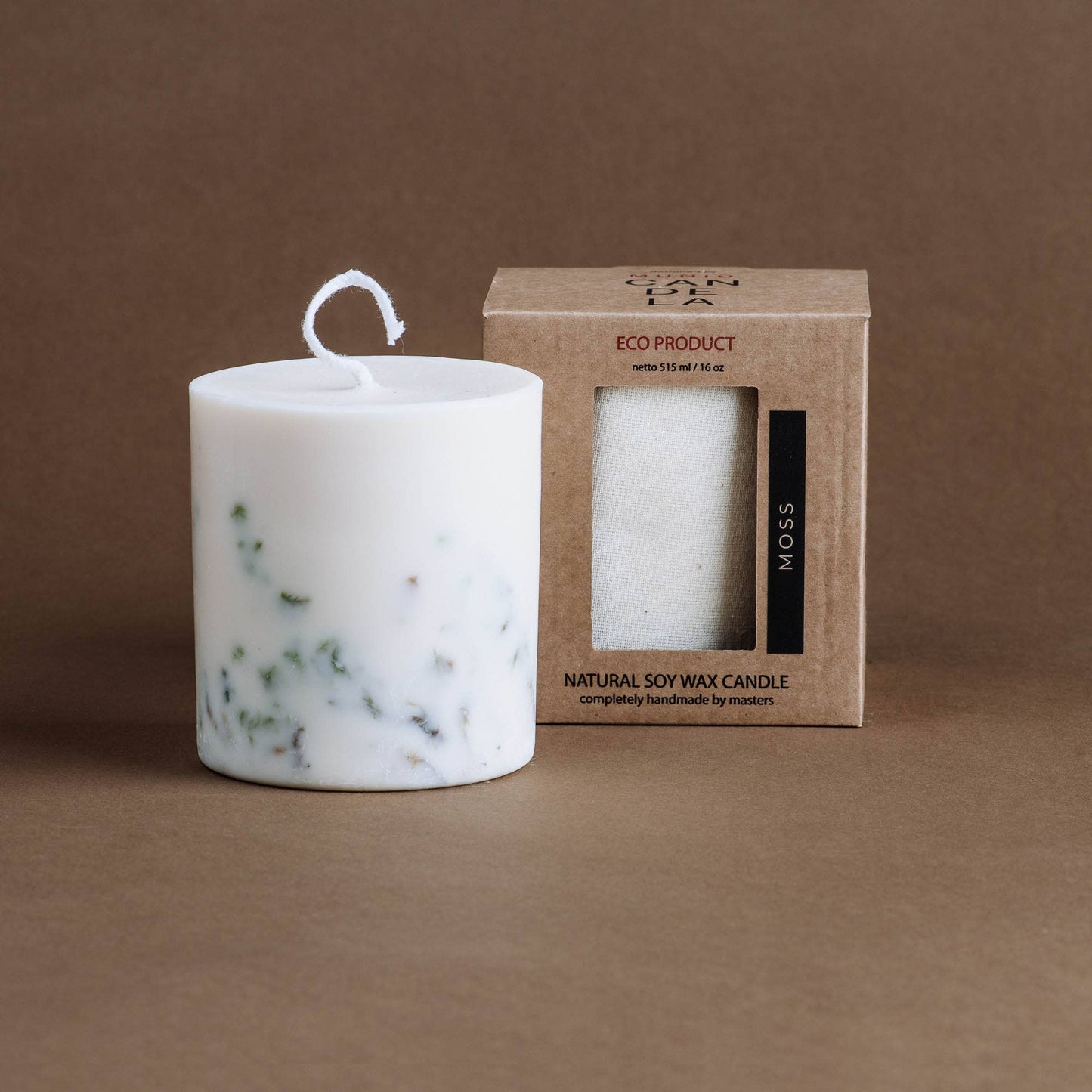 Candela al muschio - Candela botanica artigianale - Fatta a mano