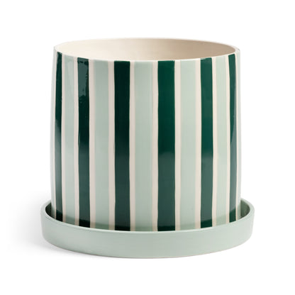 Vaso con sottovaso a righe verdi