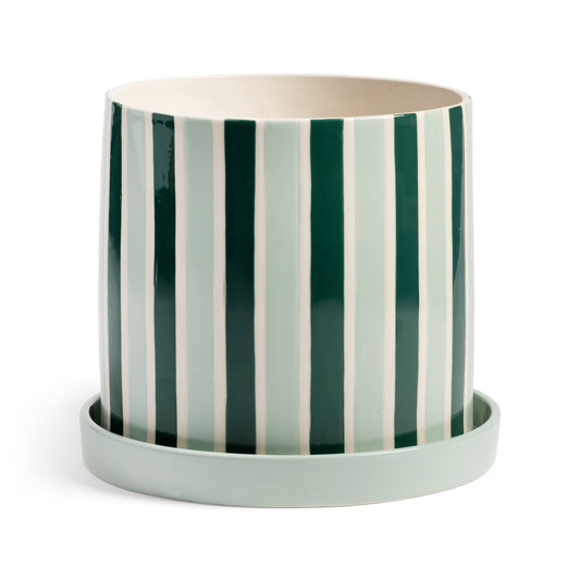 Vaso con sottovaso a righe verdi
