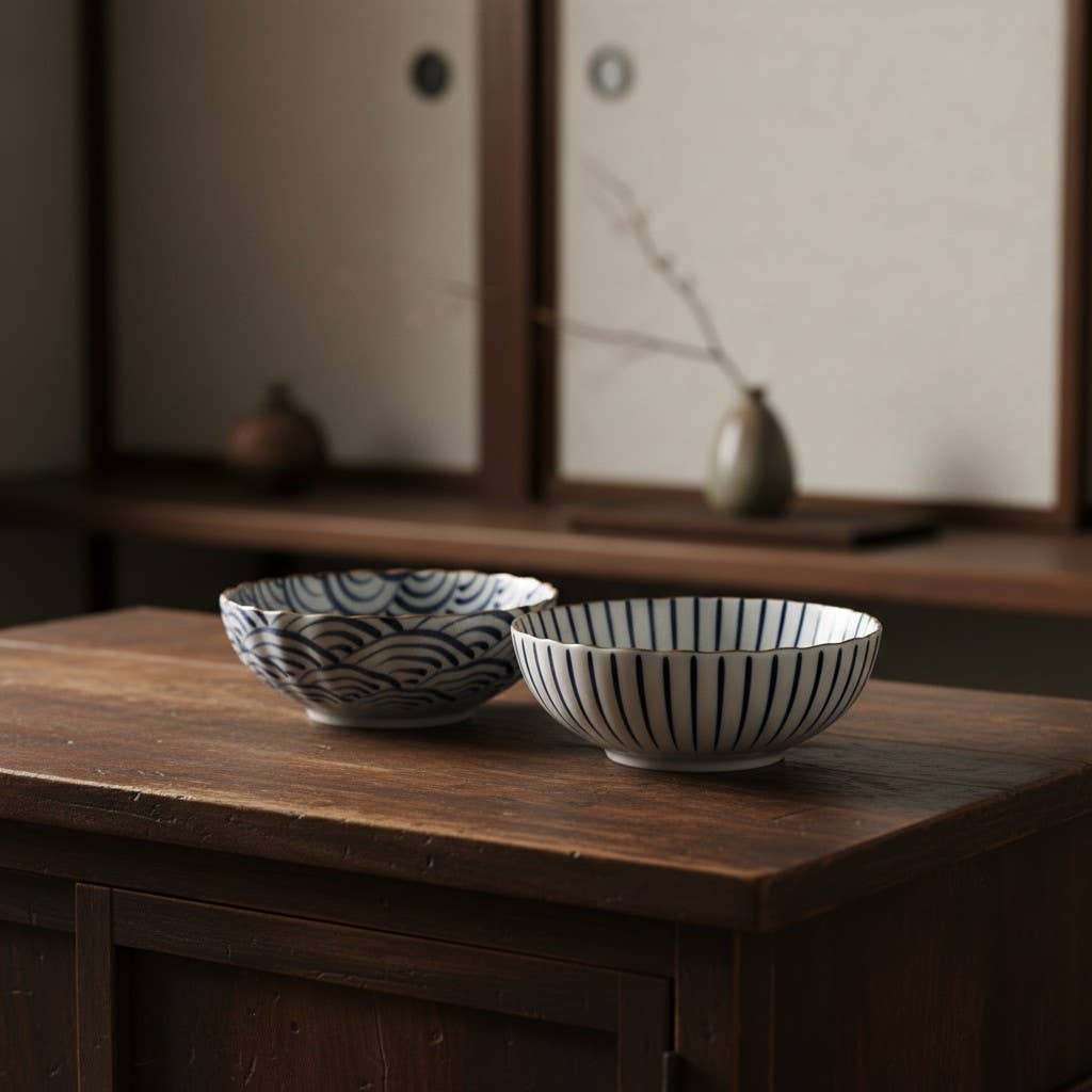 Set 2 insalatiere giapponesi - decoro a righe e a onde