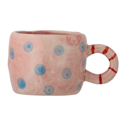 Tazza NINI - rosa con pois azzurri e manico a righe rosa e rosso