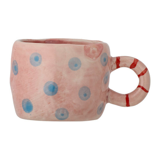 Tazza NINI - rosa con pois azzurri e manico a righe rosa e rosso