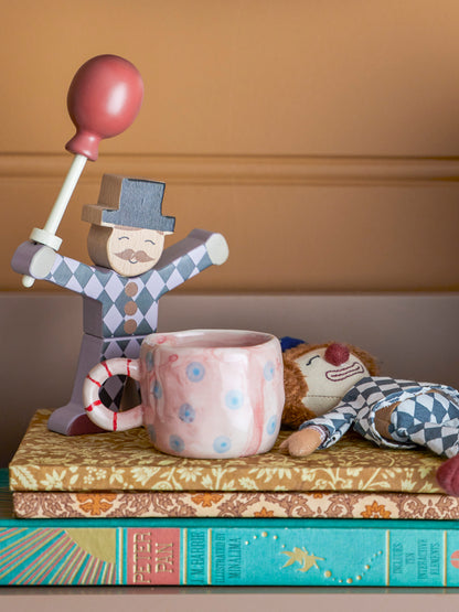 Tazza NINI - rosa con pois azzurri e manico a righe rosa e rosso
