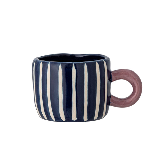 Tazza NINI - strisce blu e bianche con manico rosa