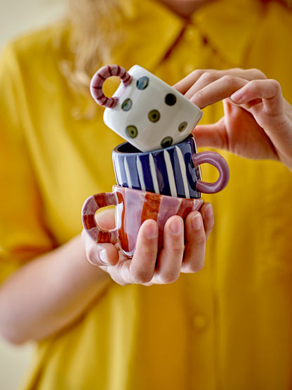 Tazza NINI - strisce blu e bianche con manico rosa