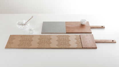 IN/TAGLIO 1 - Tagliere/Centrotavola in ceramica e legno 20 x 52 cm azzurro - KnIndustrie