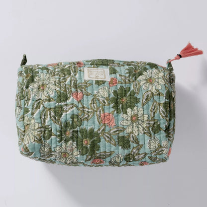 Beauty case in cotone stampato - INDI Meera Blue Green