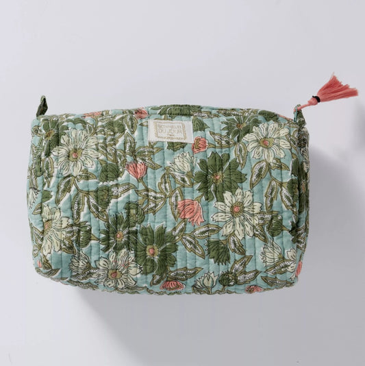 Beauty case in cotone stampato - INDI Meera Blue Green