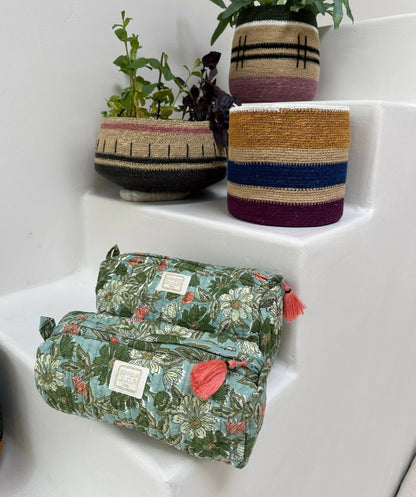 Beauty case in cotone stampato - INDI Meera Blue Green