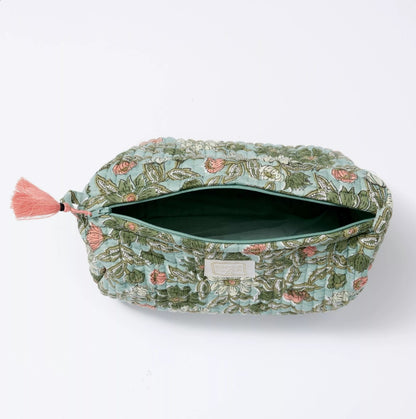 Beauty case in cotone stampato - INDI Meera Blue Green