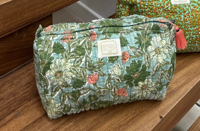 Beauty case in cotone stampato - INDI Meera Blue Green