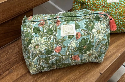 Beauty case in cotone stampato - INDI Meera Blue Green