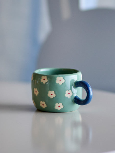 Tazza NINI - azzurra con fiori bianchi e manico blu