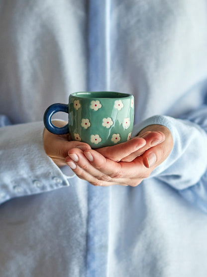 Tazza NINI - azzurra con fiori bianchi e manico blu