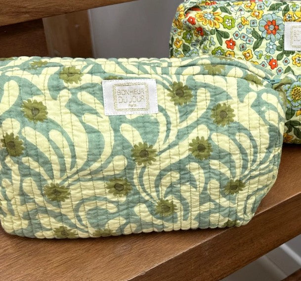 Beauty case in cotone stampato - INDI Poppies Blue Green