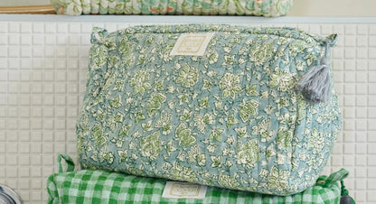 Beauty case in cotone stampato - Arushi Blue Green