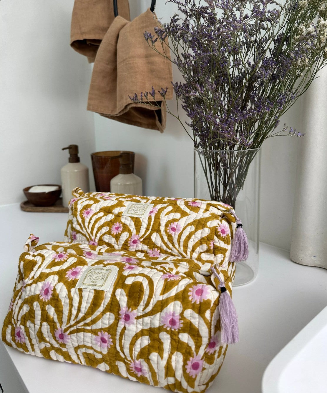 Beauty case in cotone stampato - INDI Poppies Olive