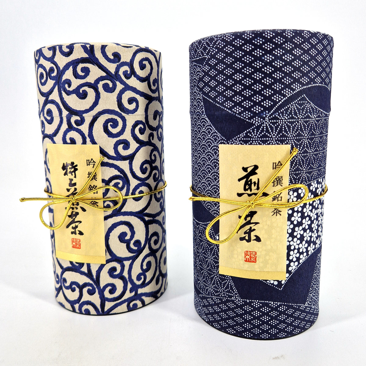 Duo di barattoli di tè giapponese blu ricoperti di carta washi - AIZOME (escluso il tè)