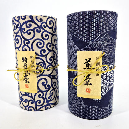 Duo di barattoli di tè giapponese blu ricoperti di carta washi - AIZOME (escluso il tè)