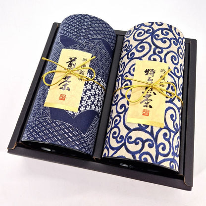 Duo di barattoli di tè giapponese blu ricoperti di carta washi - AIZOME (escluso il tè)