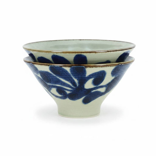 Ciotola grande Donburi con grande motivo a fiore blu