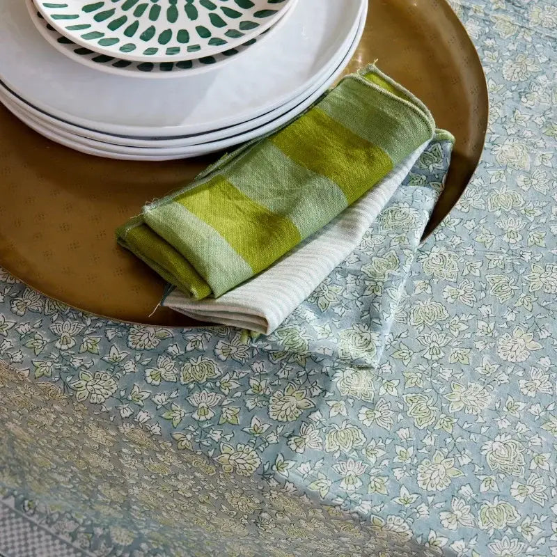 Tovaglia stampata a mano - Arushi Blu Verde dim. 170x 300 cm