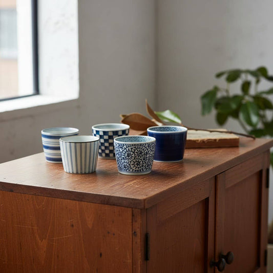 Set di 5 ciotole per soba decorate - giapponesi
