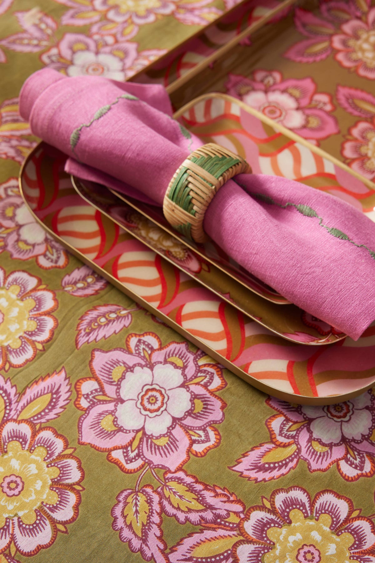 Set di 2 tovaglioli "Meadow" - Lino & Cotone Rosa