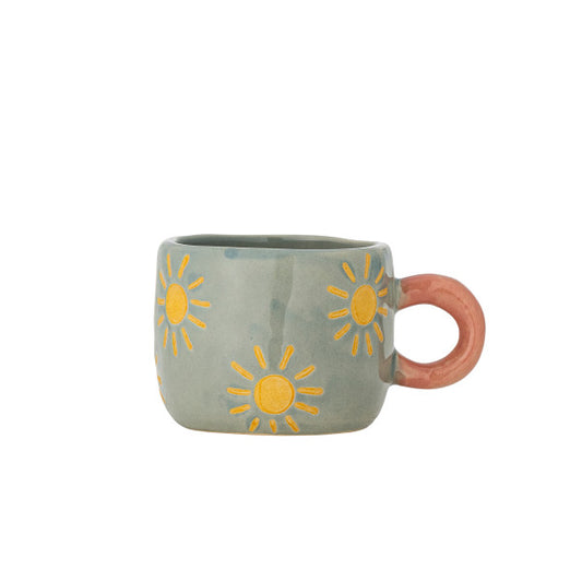 Tazza NINI - azzurro con piccoli soli gialli e manico rosa